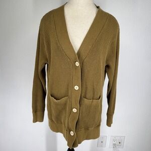 REI Womens Waffle‎ Knit Cardigan Sweater Oversized Granola Cotton Small Gorpcore